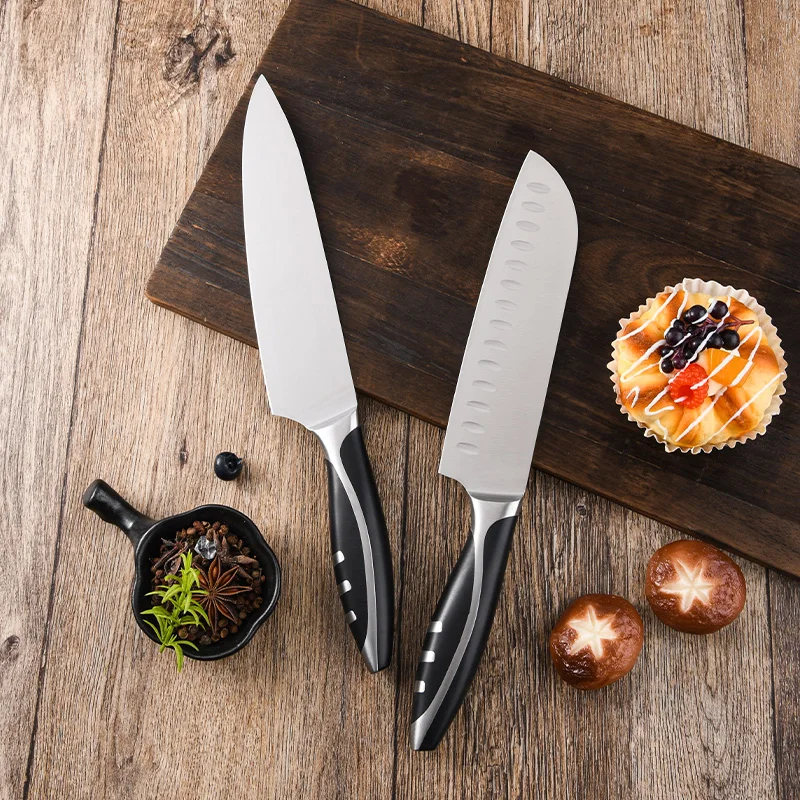 Wholesale OEM All Steel Round Handle Universal Kitchen Knives 5 Piece Set Professional 8inch chef knife for slicing vegetables