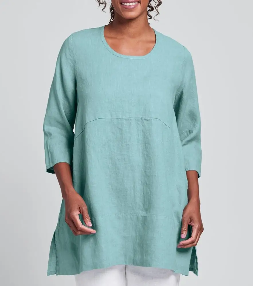 
Autumn New Design Fashionable Women Long Sleeve Oversized Plain Linen Cotton Shirt Dress Made In india 