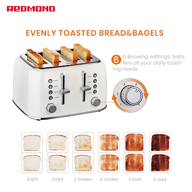 Redmond Multi Function 3 In 1 Breakfast Toasters 4 Slices Electric Bread Sandwich Toaster
