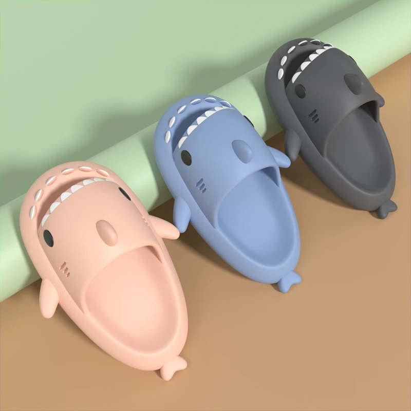 Pink Funny Shark Slides Thick bottom custom stock cloudy couples soft sole 3d bath shark shape slippers slides different colors
