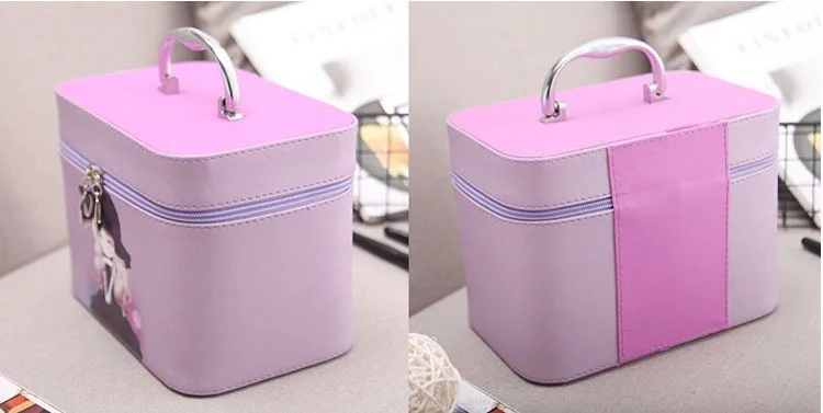 Vintage printed big zipper standing Gift Brush packaging Skin care cosmetic bag makeup vanity organizer Storage box with mirror