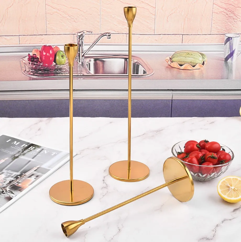 centerpiece metal gold color romantic decoration taper stick candle holders wedding festival anniversary candle holder