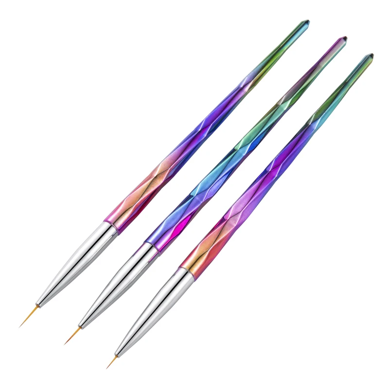 Nail Art Brush Rainbow Handle Stripes Liner Pen 7/9/11mm Flower Drawing Painting French Acrylic Tip Tape Design Manicure Tools