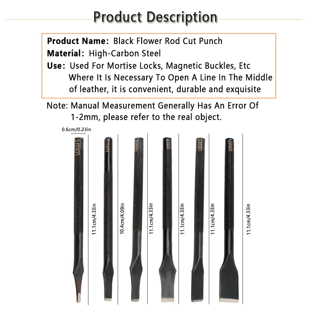 Flat shape 3mm to 12mm Black flower rod cut punch diy leather belt cutting tools