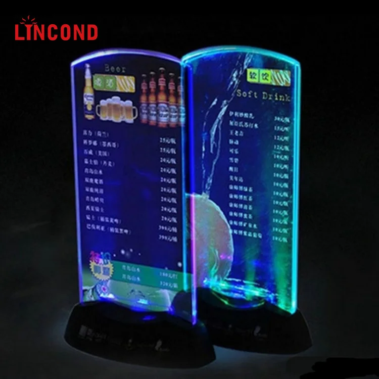 Lincond Led Light Table Menu Stand Power Bank Holder With Acrylic