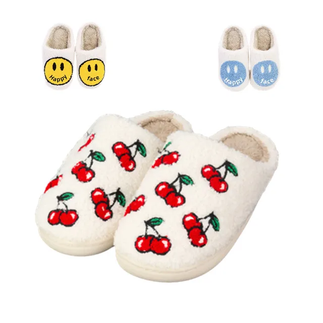 Bosirui halloween slides Custom Logo Faux Fox Ladies Winter smiley face slippers Furry House slipper fashion fur slippers