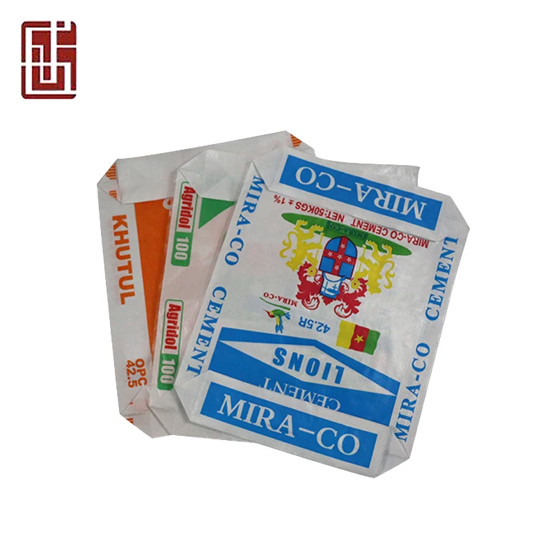 Recyclable pp woven square bottom bag of 50kg white cement with inner liner