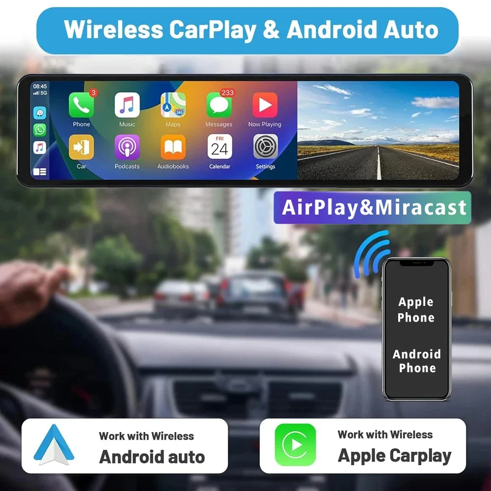 11 Inch 4K 3840*2160P Car Dash Cam Carplay & Android Auto Rearview Mirror Video Record WIFI Loop Record Phone APP Car Dvr