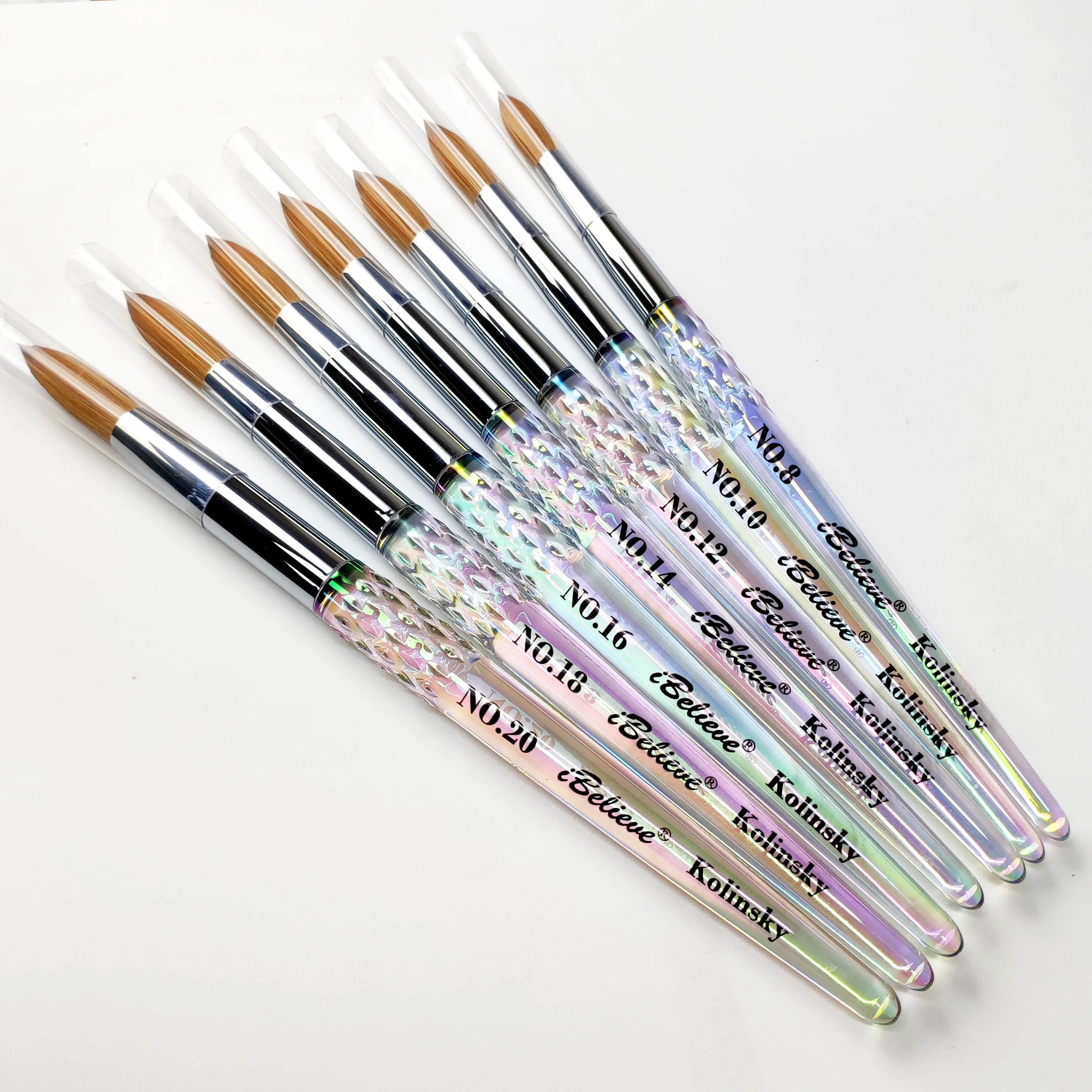 USA Popular 100% Kolinsky Acrylic Nail Brush 3D iBelieve High Quality Pink Clear Handle Ombre Nail Brush Wholesale