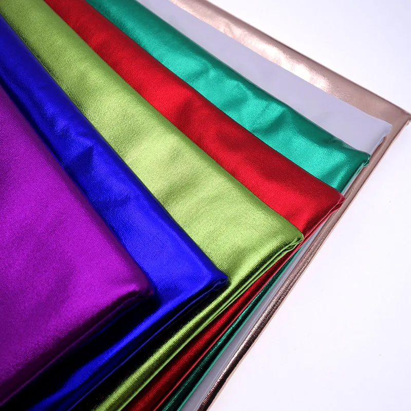 Spandex Material PU glossy leather fabric Stretch Shiny Gold Foil bronzing Fabric for stage cosplay costume Dress