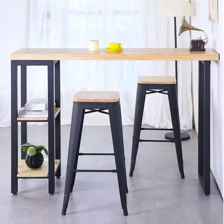 French Style stack counter dining stool metal iron bar stool with timber seat height 66cm