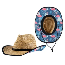 JAKIJAYI 2022 New Style Custom Logo Underneath Printing Wholesale Straw Cowboy Hats Woman for Adult and Kid Lifeguard Straw hats
