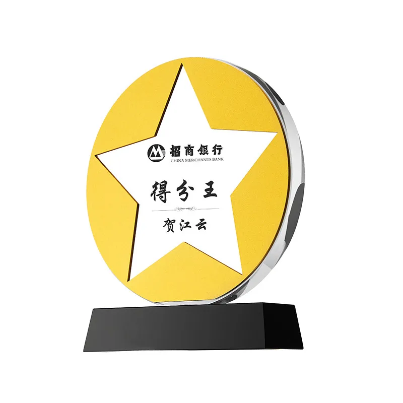 YZ Multiple shapes color printing crystal trophy awards custom k9 crystal trophy awards with black base