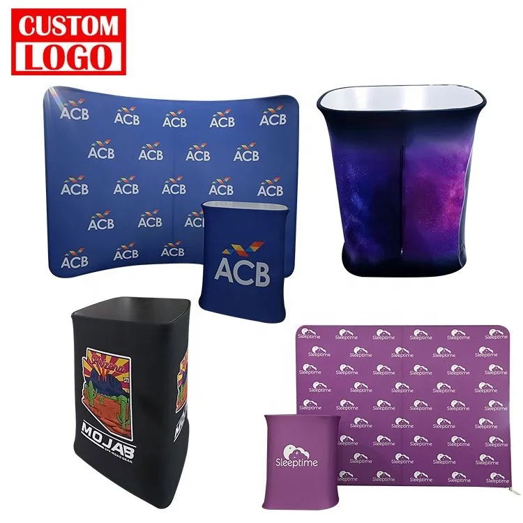 Portable Promotion Exhibition Counter Table Tension Fabric Curved Oval Trade Show  Indoor Portable Table Counter