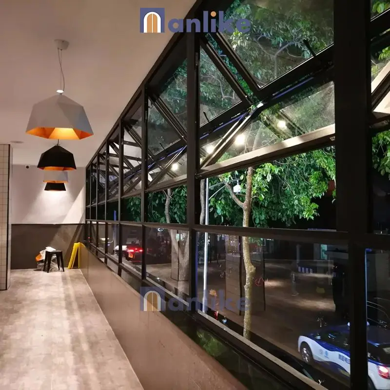 Anlike Aluminum Tempered Glass Panel Bi-Fold Smart System Black Electric Up And Down Vertical Folding Windows