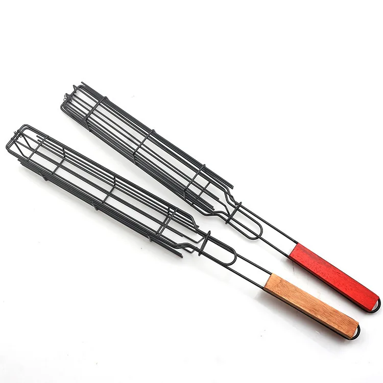 Extra Long Stainless Steel BBQ Accessories Foldable Handle Mesh Grid Grill Basket Set for Kabob Grilling