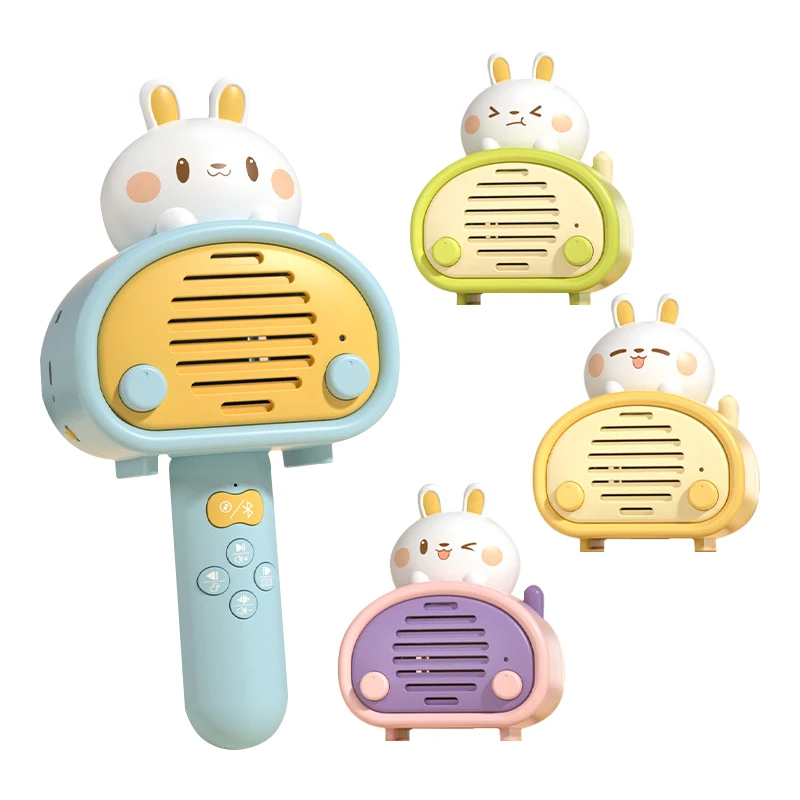 Cute cartoon rabbit design hot toys kids speaker with wireless microphone karaoke