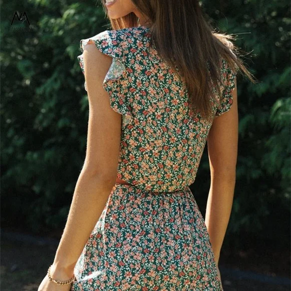 MXN 927 Spring and summer print two piece sets,fashion Hollow out short lace-up top,ruffled stitching skirt suits set for women