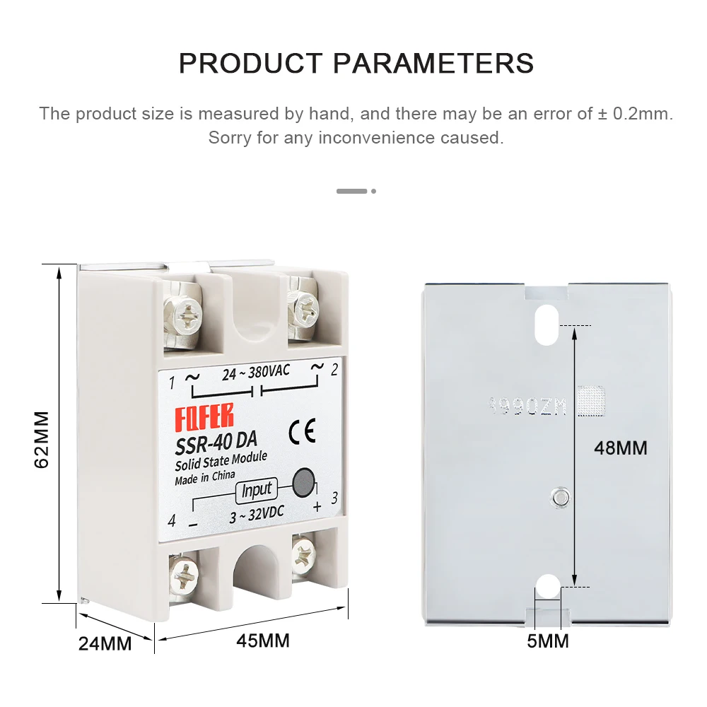 FQFER SSR 40DA Single phase solid state relay DC controlled AC ssr 40a SSR 10DA 25DA 30DA 50DA 60DA 75DA 80DA 90DA 100DA