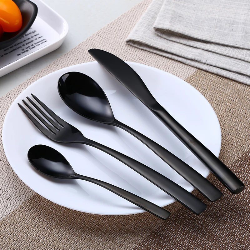 Black metal Set Cutlery Stainless Steel Bulk Cutlery Black knife fork spoon flatware  sets for wedding and gift