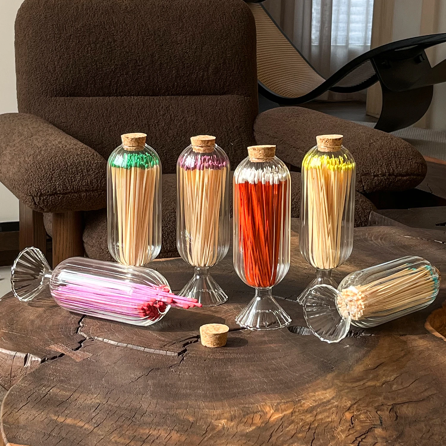 Wholesale Customized Match Decorative Custom Logo  Wooden Stick Glass Bottle Of wood matches  in bulk with cork