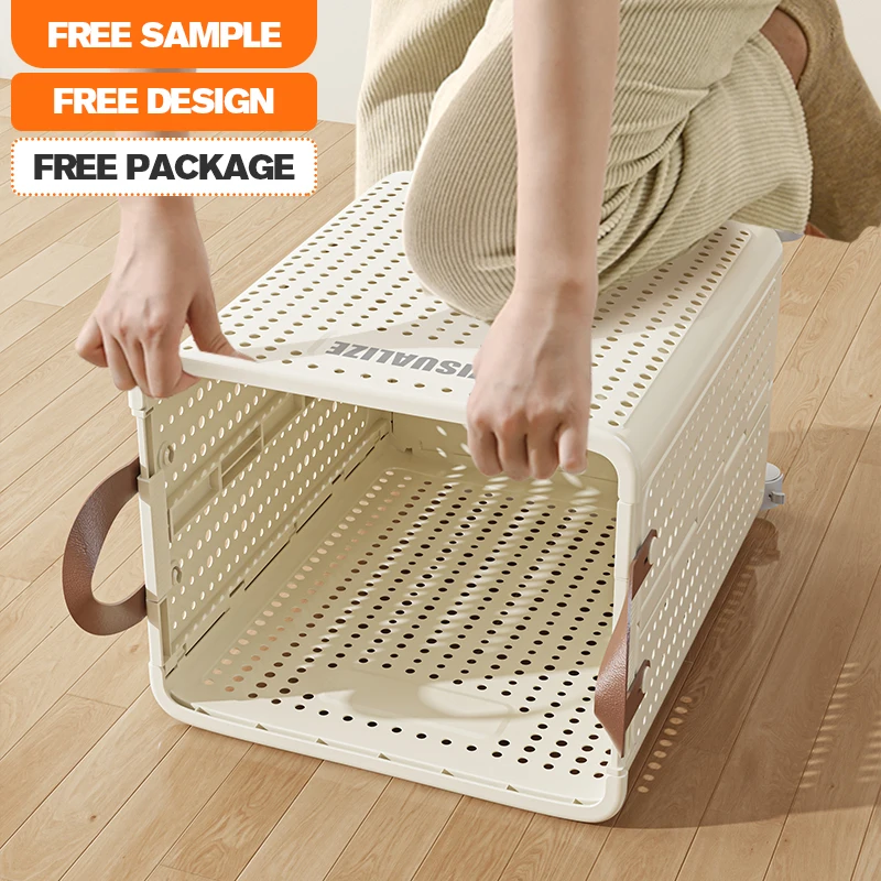 Wannuo Eco-Friendly Soiled Clothes Storage Basket Hollow Out Folding Plastic Storage Basket Laundry Basket With Wheels