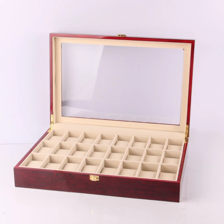 
Top grade wooden gift box empry 24 slots watch box with eva foam inlay holder 