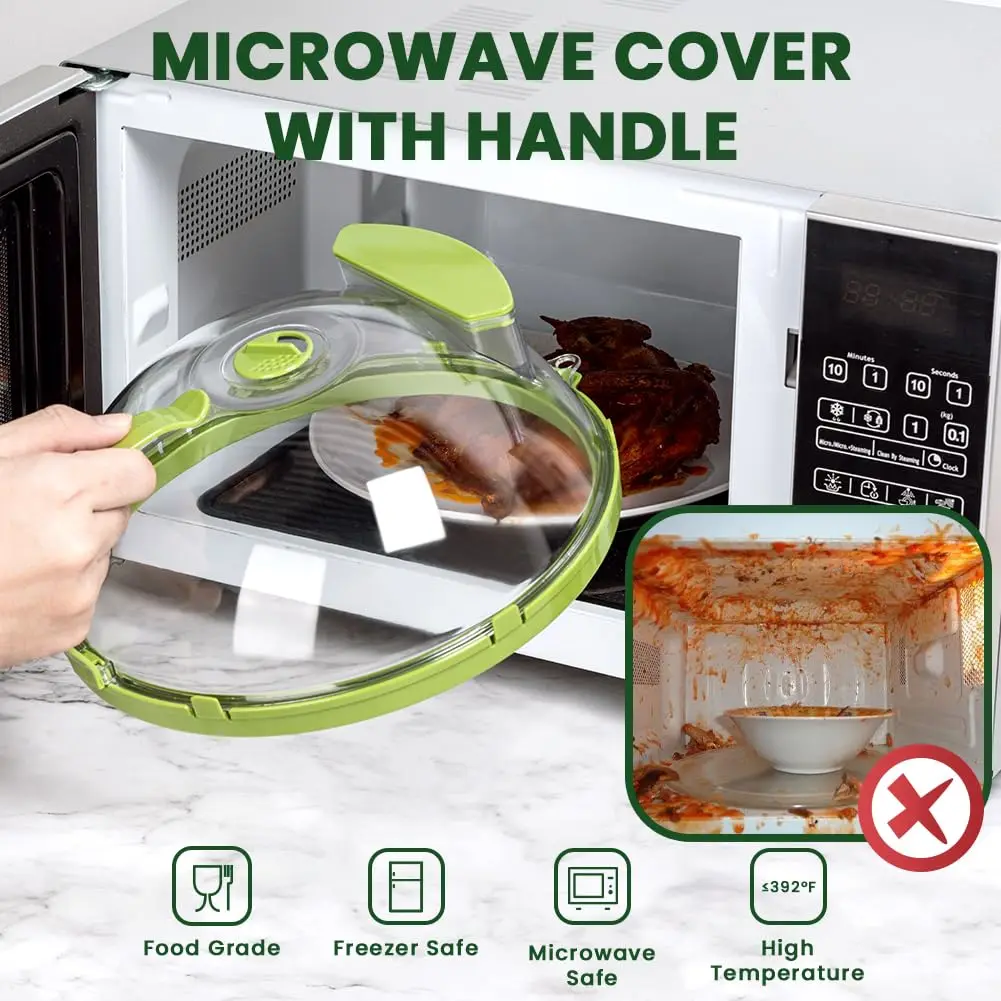 Kitchen Gadgets and Accessories 10 Inch Plate Covers Splatter Cover with Water Steamer Microwave Cover