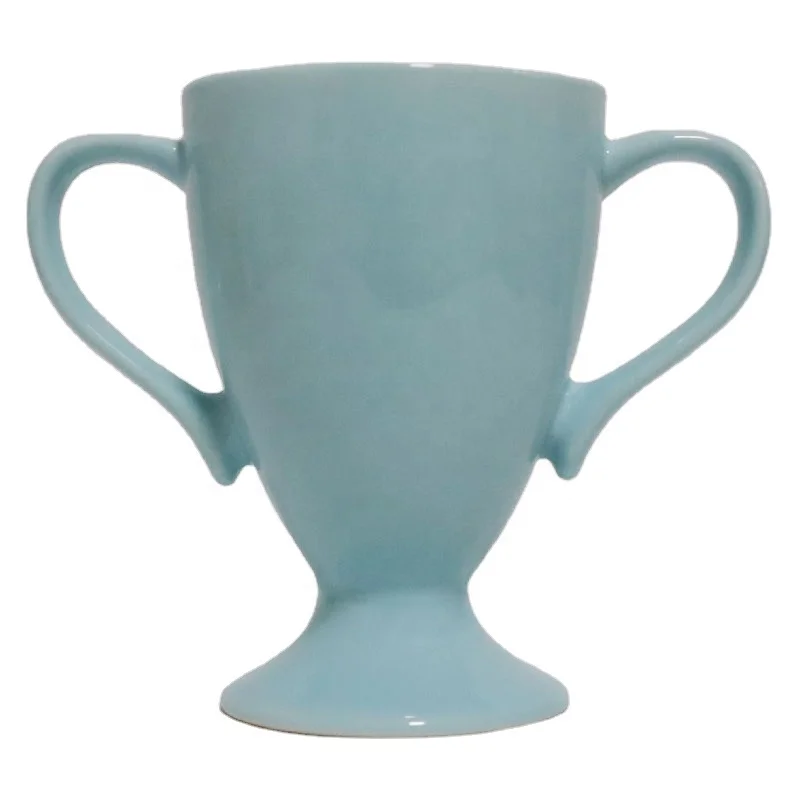 Promotional Blank Big C Handle Ceramic Trophy Mug  Gift Item Custom Logo Printing Ceramic Bulk Cheap Wholesale Tea Cups