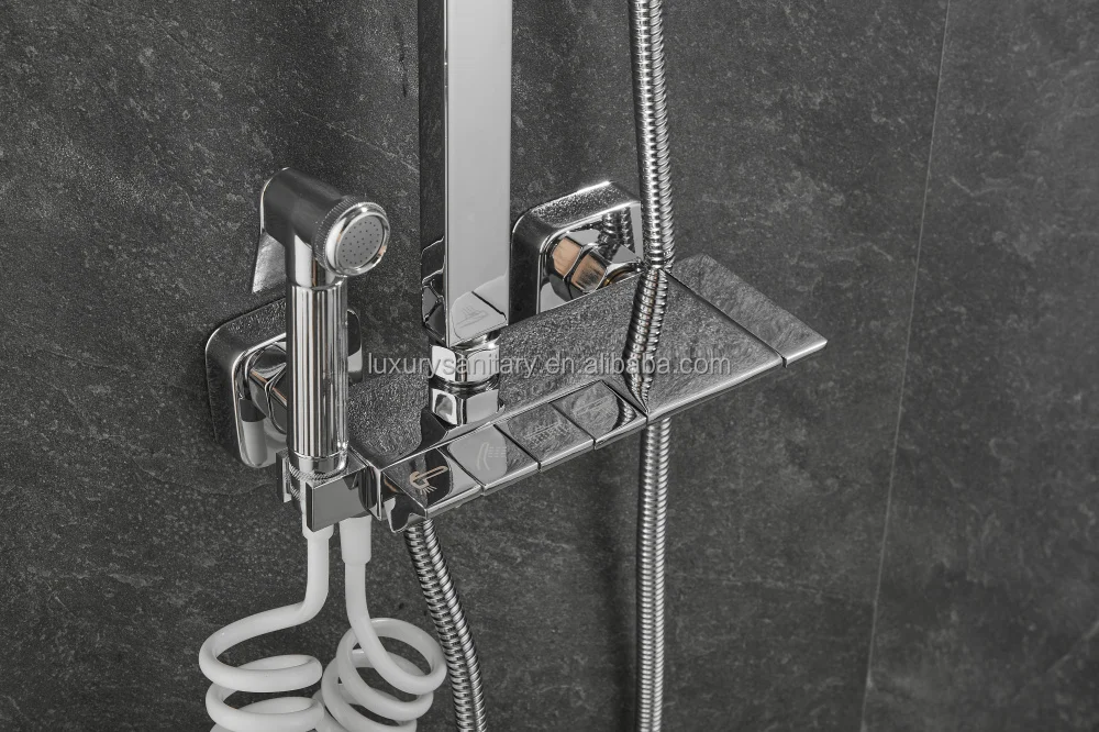 brass material muiti function bathroom shower set silver color shower mixer with dual flow hand shower and sprayer