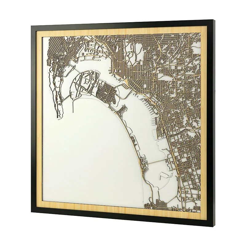 San Diego Engraved Map Wood Art Personalized Gifts City Map Office Decor