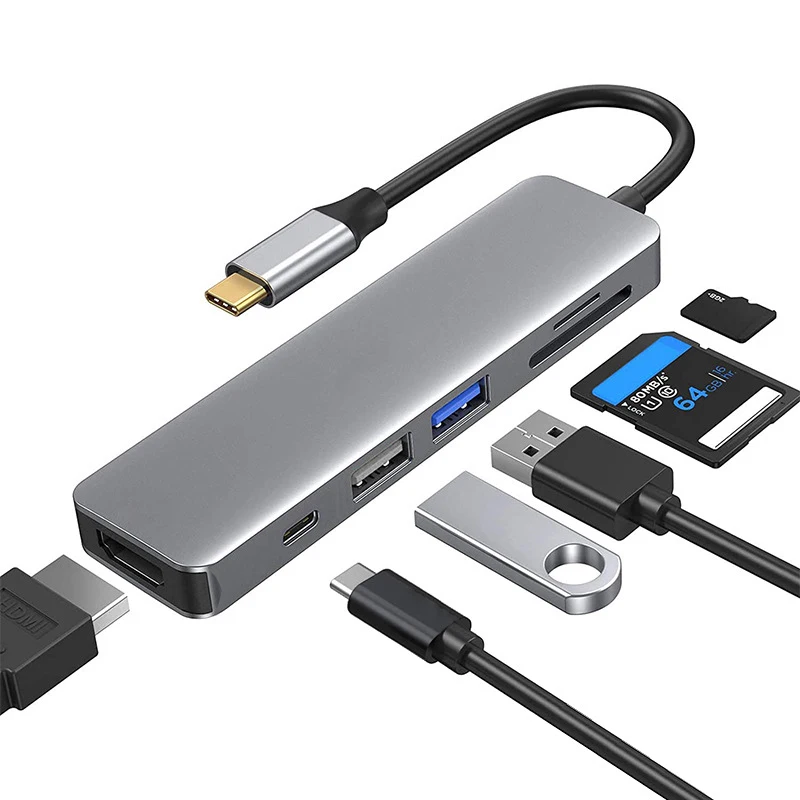 6 в 1 док-станция Тип USB-C к порту USB 3 0 PD надежная цифровая карта памяти SD карты HDTV конвертер