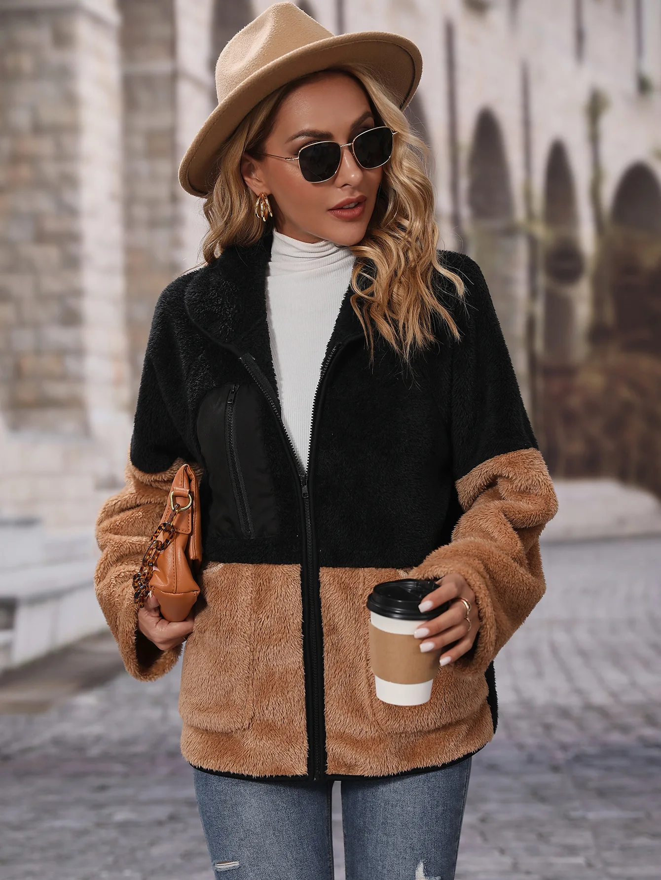 OEM ODM Custom Logo Wholesale New Winter Women  Streetwear Neon Pink Contrast Trimmed Leopard Long Sleeve Shacket Jacket Coat