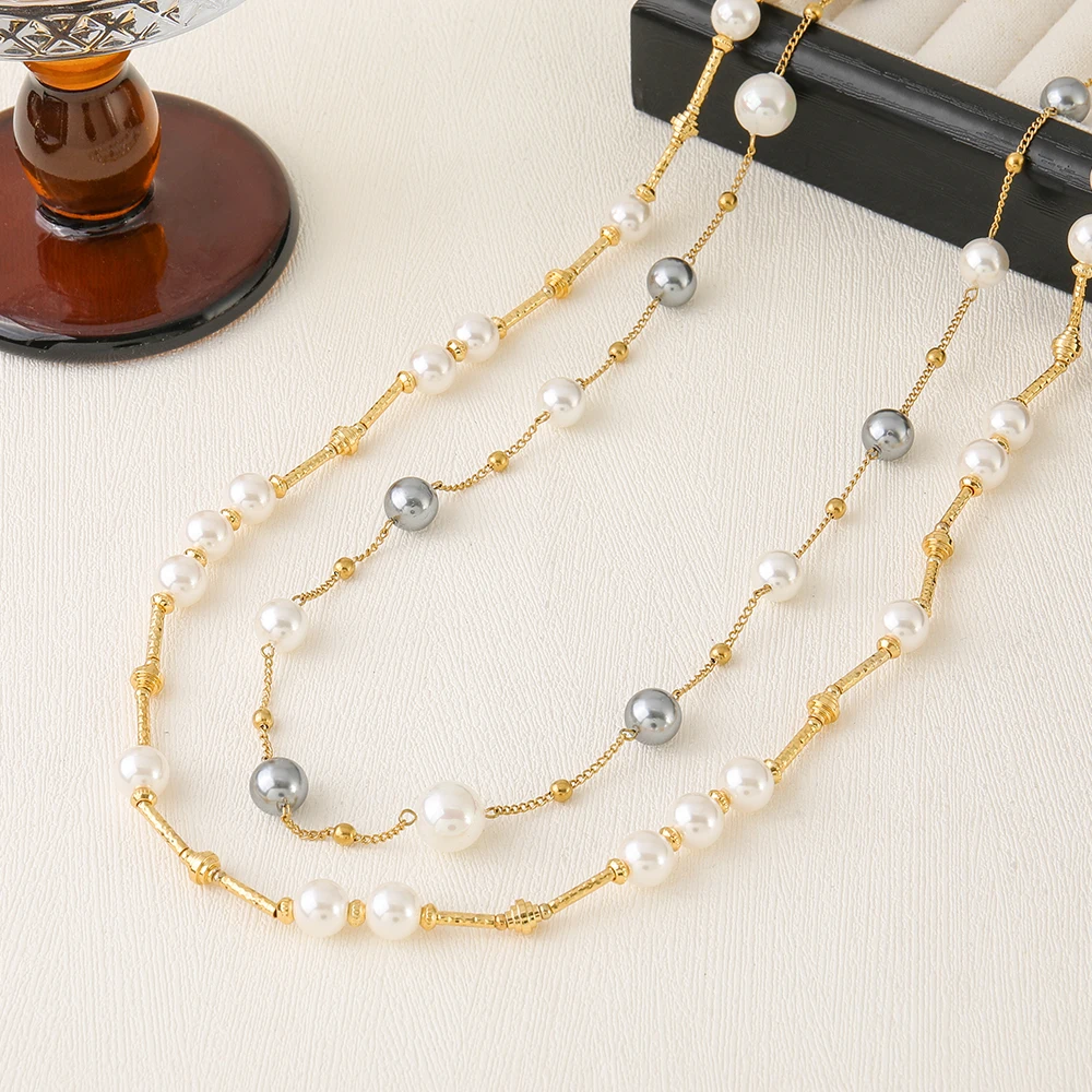 Fashion Trendy 8mm Sweater Chain Handmade Long Big Bead Pearl Necklace Women Jewelry