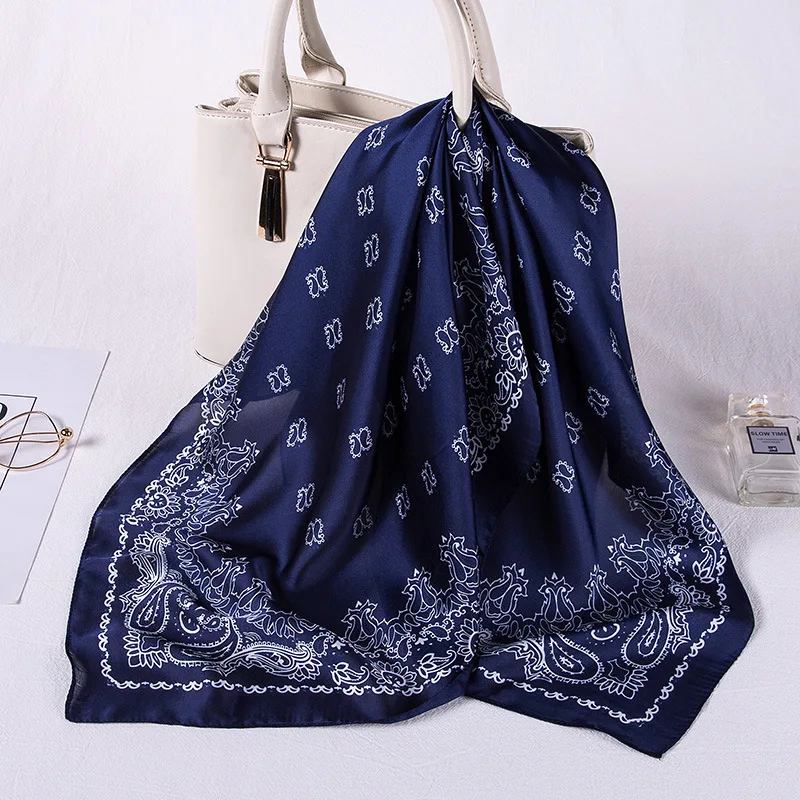 Custom digital printed head silk hair scarf bandana designer wholesale satin silk twill scarf women printing square scarves