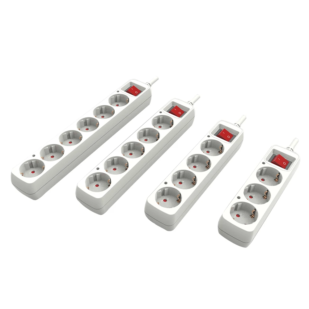  250V 16A 3/4/5/6 way German Outlet EU Plug Multi Extension socket 1.8m/3m/5m cable Power Strip with overload