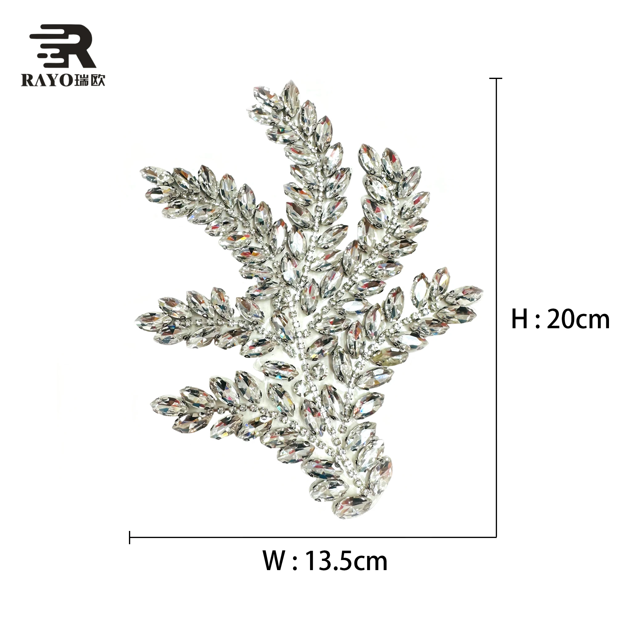 RAYO Special Leaf Rhinestone Applique For Evening Dress Decoration Hair Accessories Glass stone Applique Sew-on technique