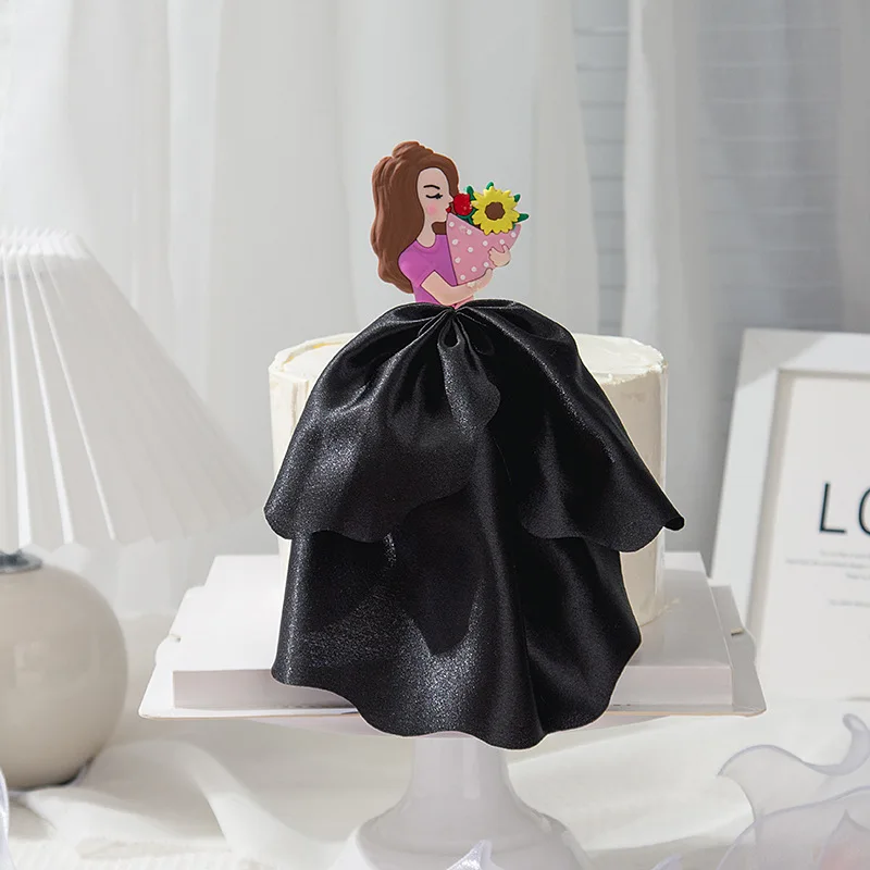 New Back Silk Gauze Skirt Happy Mothers Day Cake Topper Girl Birthday Cake Decoration Party Supplies Cake Decorating Tools