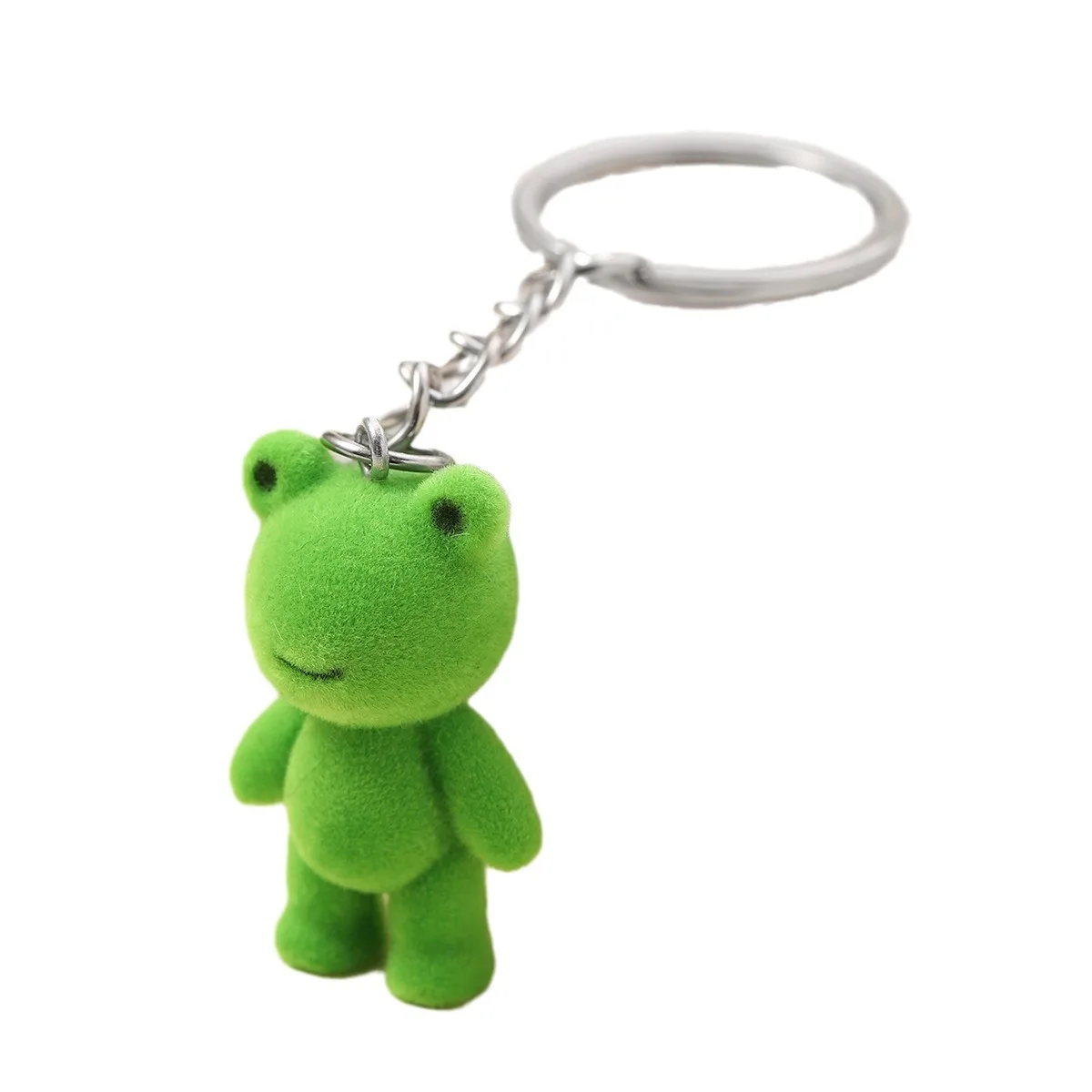 green frog keychain frog Cartoon Animals Doll Flocking pvc Key chains Backpack charm Pendant Kids Gifts mini plush frog keychain