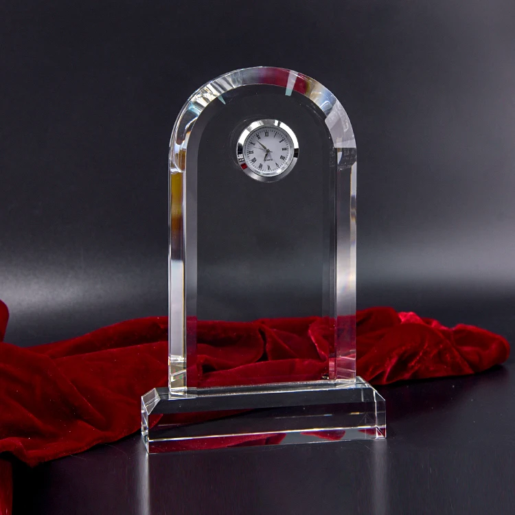 Wholesale Best Selling Decorative Personal customization Glass Crystal Clock Award for business souvenir gift