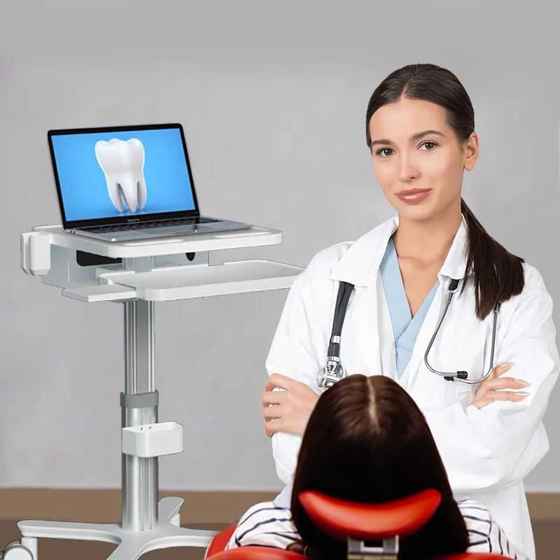 Aluminum Alloy Hospital Medical Trolley Nurse Mobile Computer Laptop Medical Workstation Dental Cart OEM Packing Furniture Type