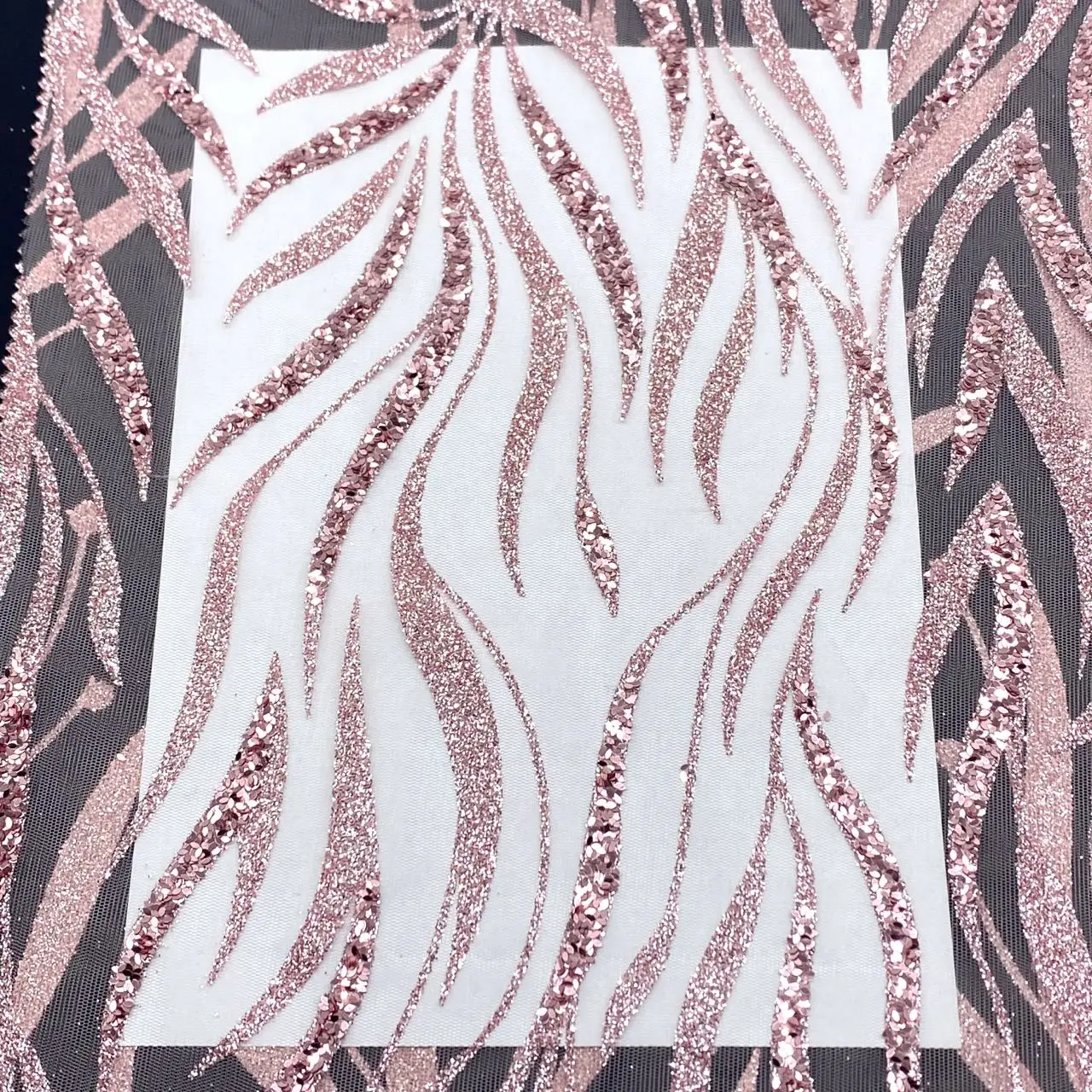 Gorgeous Nylon Tulle Lace Fabric with pink Glitter and Beads Sequins Embroidered for evening dress