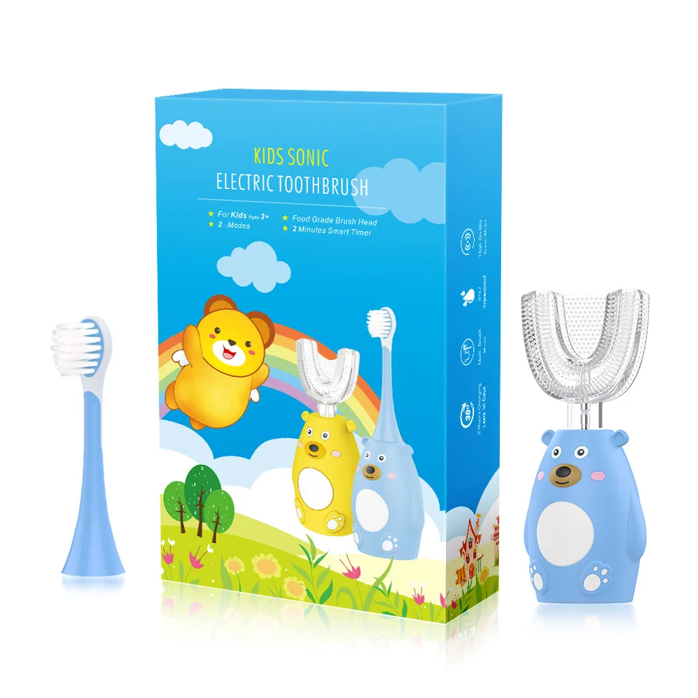 Ready to ship new arrive soft 2 in 1 U shape and dupont brushhead electric kids sonic toothbrush