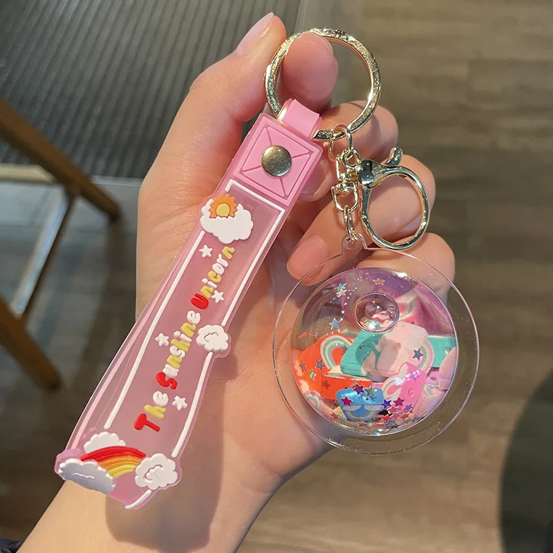 Good price liquid key chain colorful floating oil keychain charms in stock