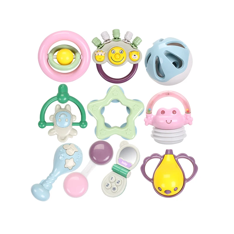 FIVE STAR Baby Play 10PCS Shaking Bell Game Set Soft Color Educational Rattle Gift Toys for Girl and Boy