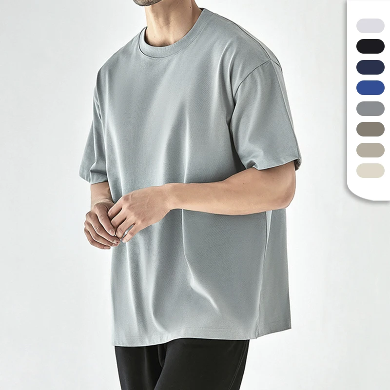 Custom Screen Printing Mens S-shirts. 270G Cotton Drop Shoulder Boxy Round Neck Summer Luxury T Shirt