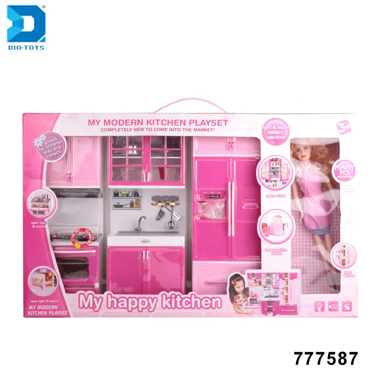 electric educational special design kids play kitchen toys set with light music and doll