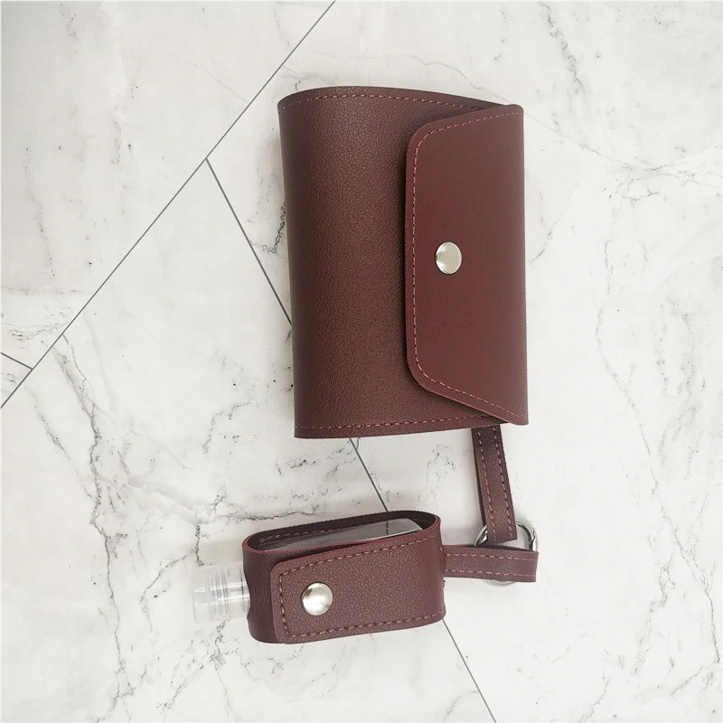 Mini Hand Sanitizer 30ml Empty bottle Keychain with leather Storage Case Holder for pesonal care