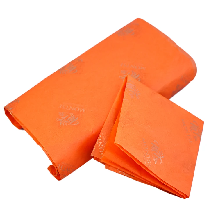 Customised silver Logo orange Packaging Paper Tissue Wrapping Paper For Products Packaging Clothes Wrap Tissue Paper