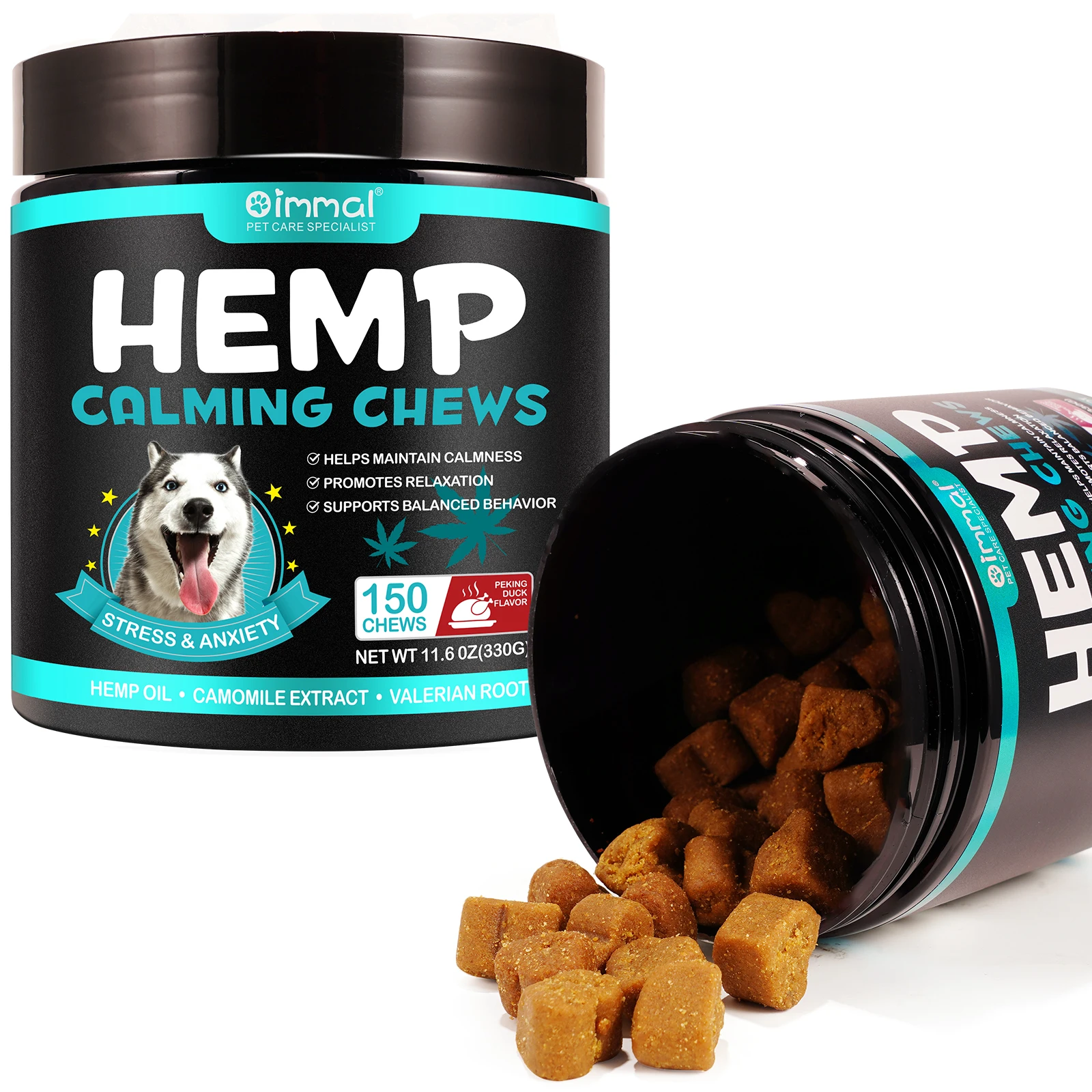 Oimmal 150 Soft Chews Pet Natural Soothing Snacks Treats Dog Supplement Anti Stress Anxiety Relief Hemp Calming Chews For Dogs